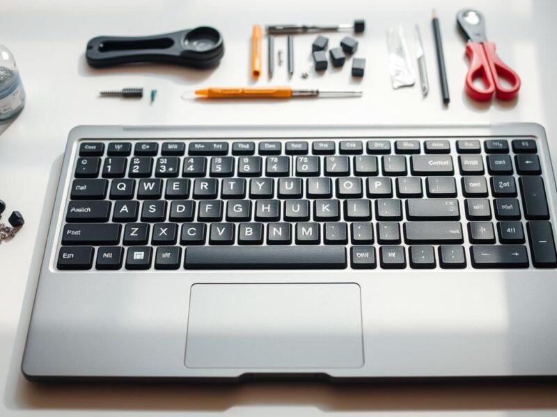 Technician performing laptop keyboard replacement in Dubai with genuine parts