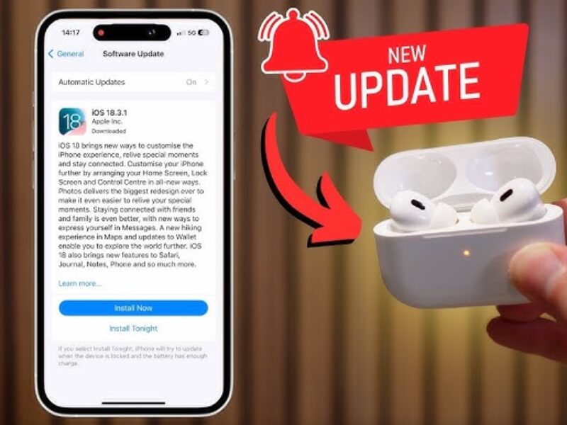 AirPods not updating due to firmware issues displayed on an iPhone screen.