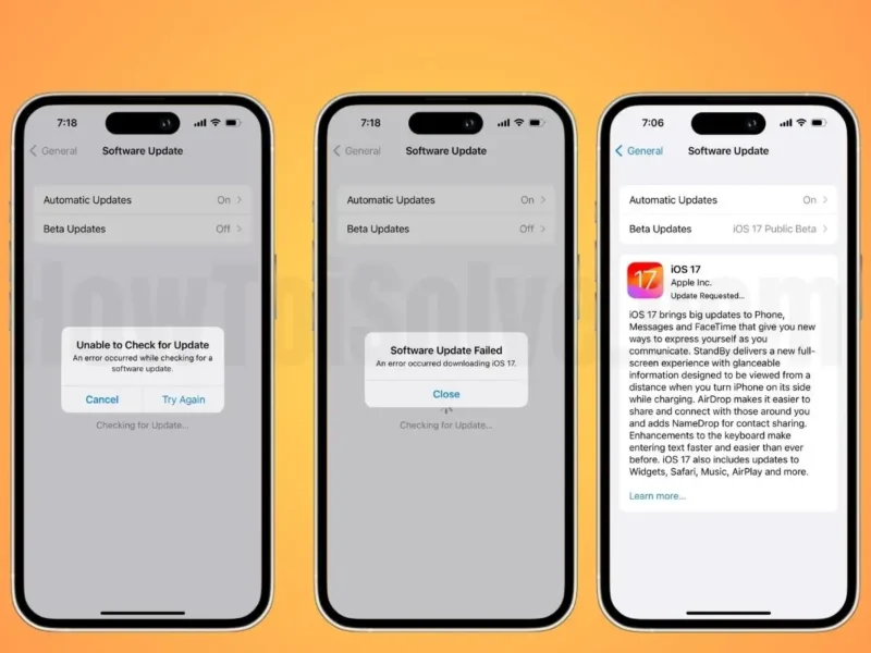 Technician fixing iOS update errors on an iPhone.