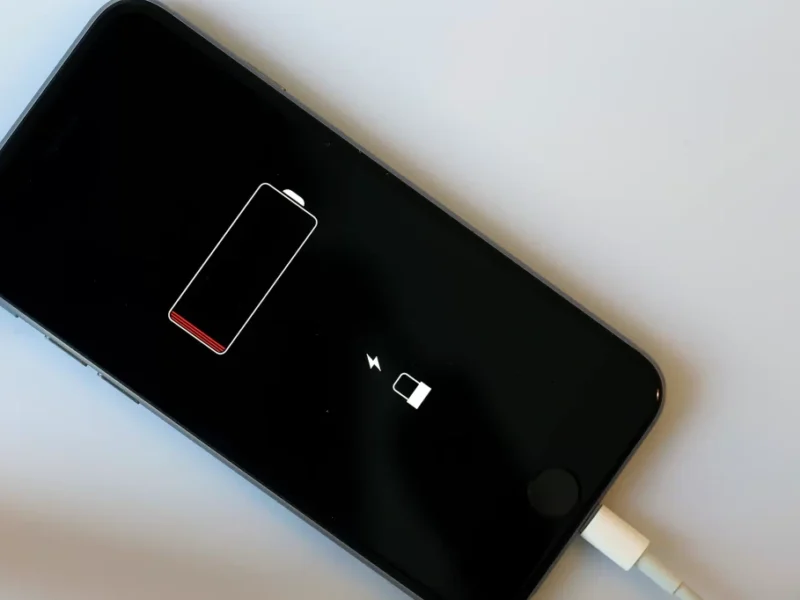 Technician diagnosing iPhone battery draining fast after iOS update.