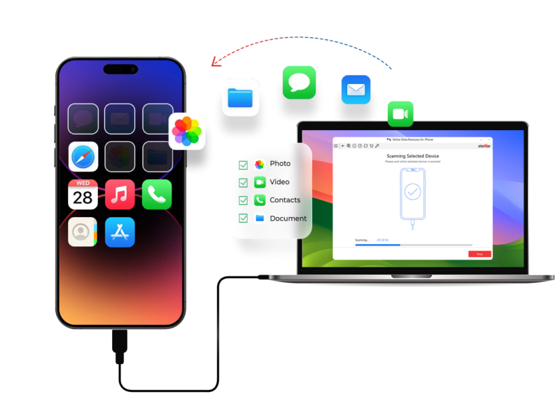 iPhone logic board water damage showing corrosion and professional data recovery process.