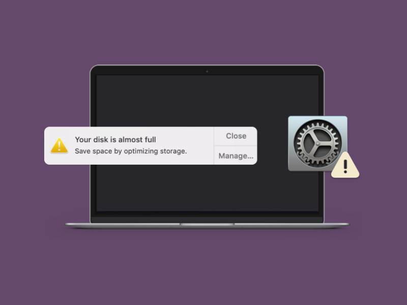 MacBook storage full warning screen.