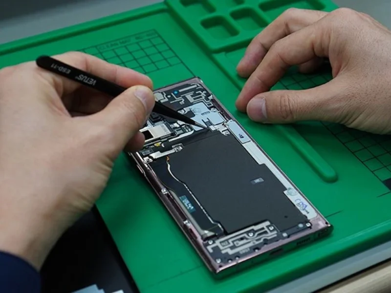 Internal components of Samsung Galaxy S series showing genuine battery and cooling system.