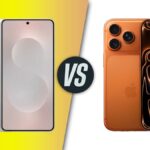 Water-damaged iPhone 17 and Samsung S26 showing screen glitches after liquid exposure.