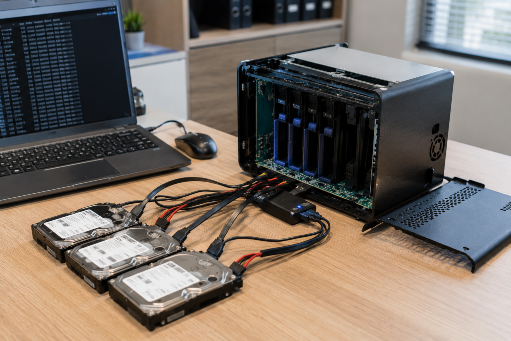 NAS storage device opened for professional network storage data recovery