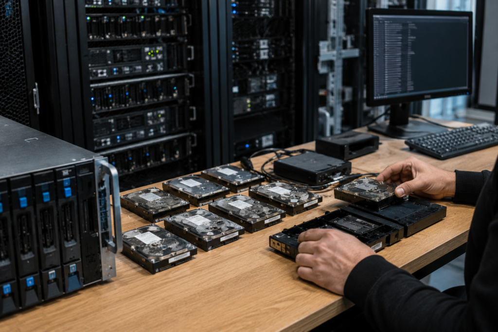 Multiple RAID hard drives removed from a server during enterprise data recovery